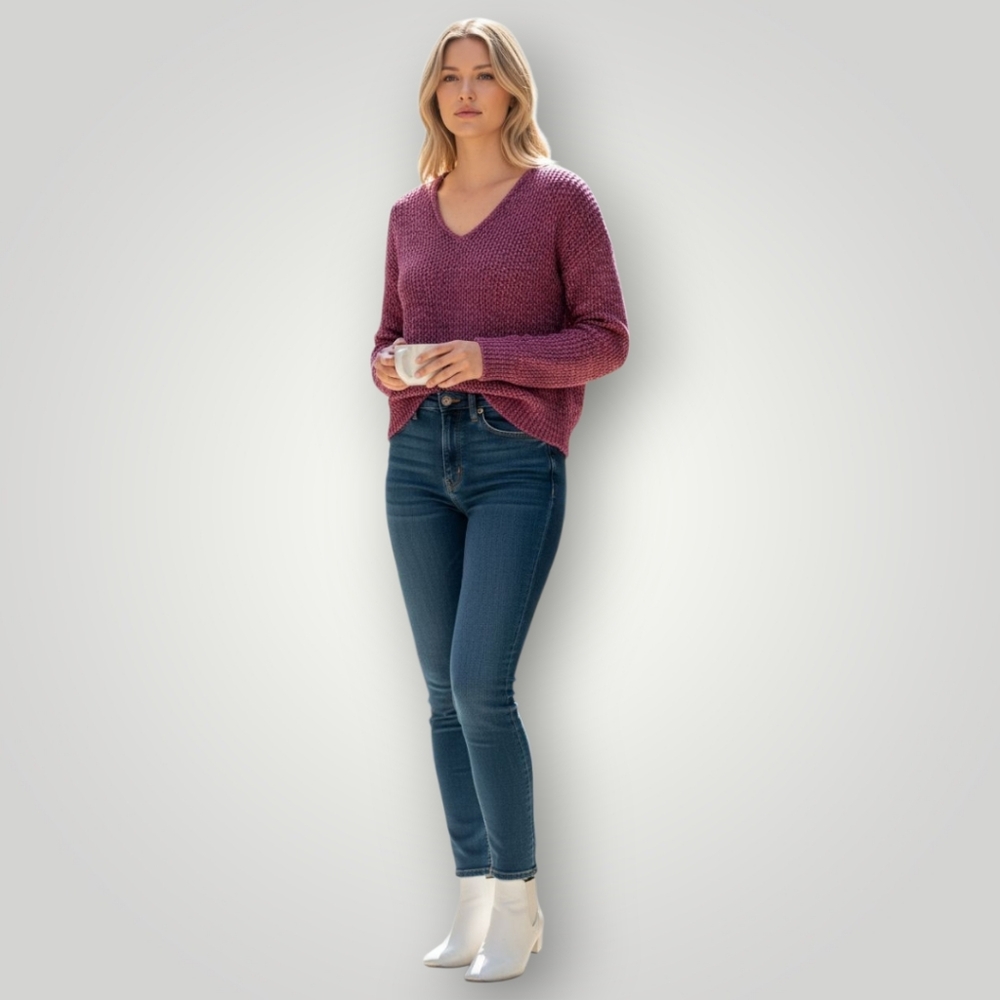 Splendid Reversible Sweater M V-Neck or Crew Neck Open Knit Pink‎ Marled New